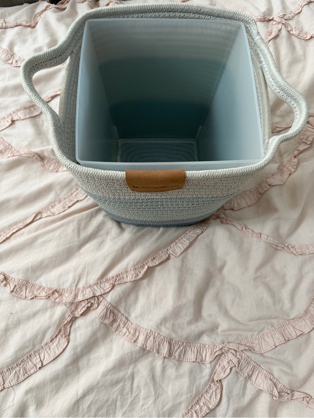 Koolaburra Light Blue Woven Rope Storage Basket with Handles -like new